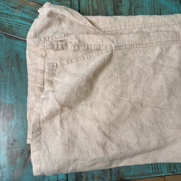 Eddie Bauer Tan 100% Linen Lightweight Flare Leg Pants Size 6 Split Hem - Picture 15 of 15